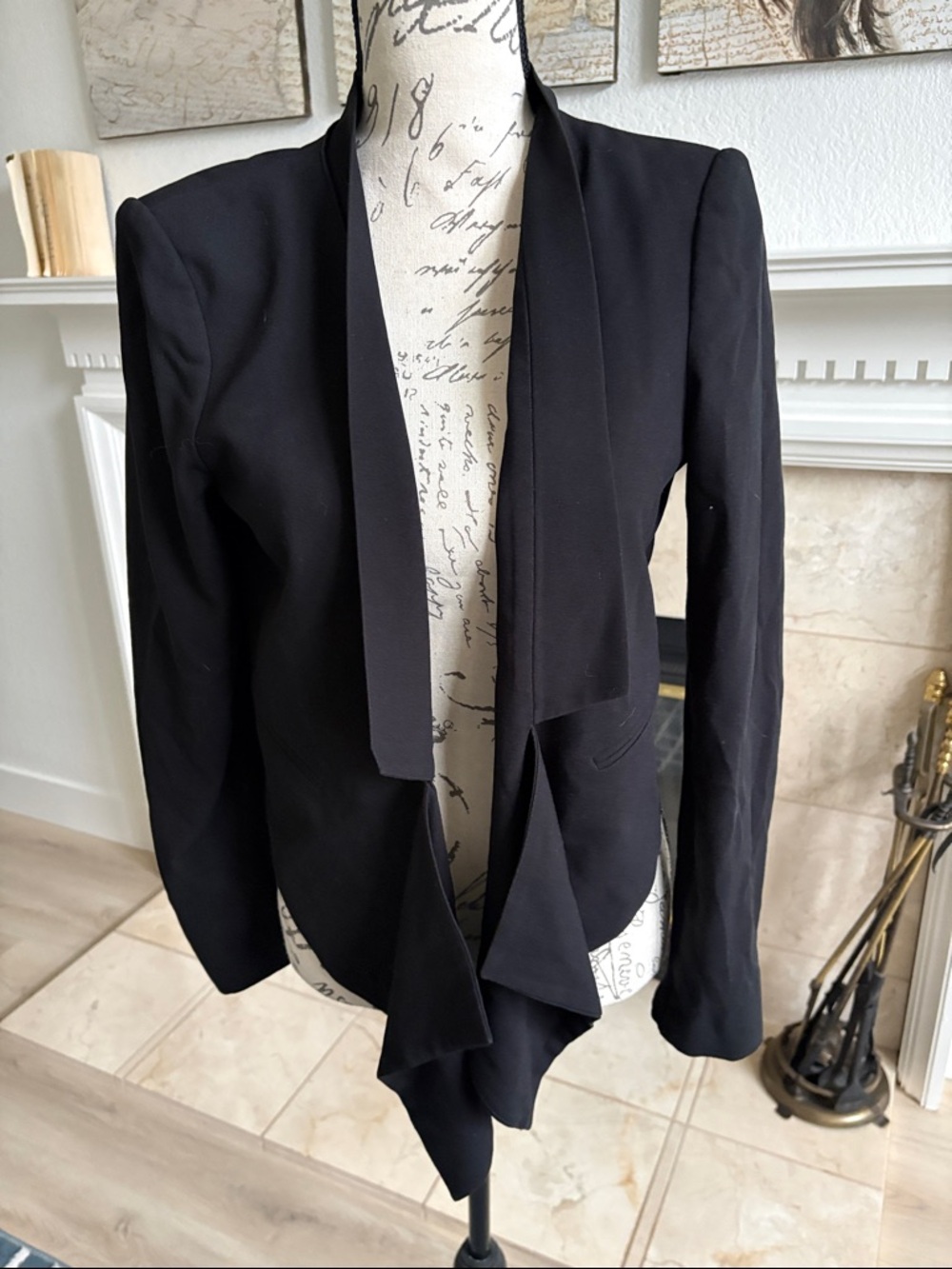 BCBG Black Draped Open-Front Blazer